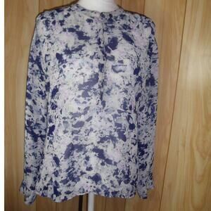 A New Approach Blue High Neck Long Sleeve Sheer Top L Petite